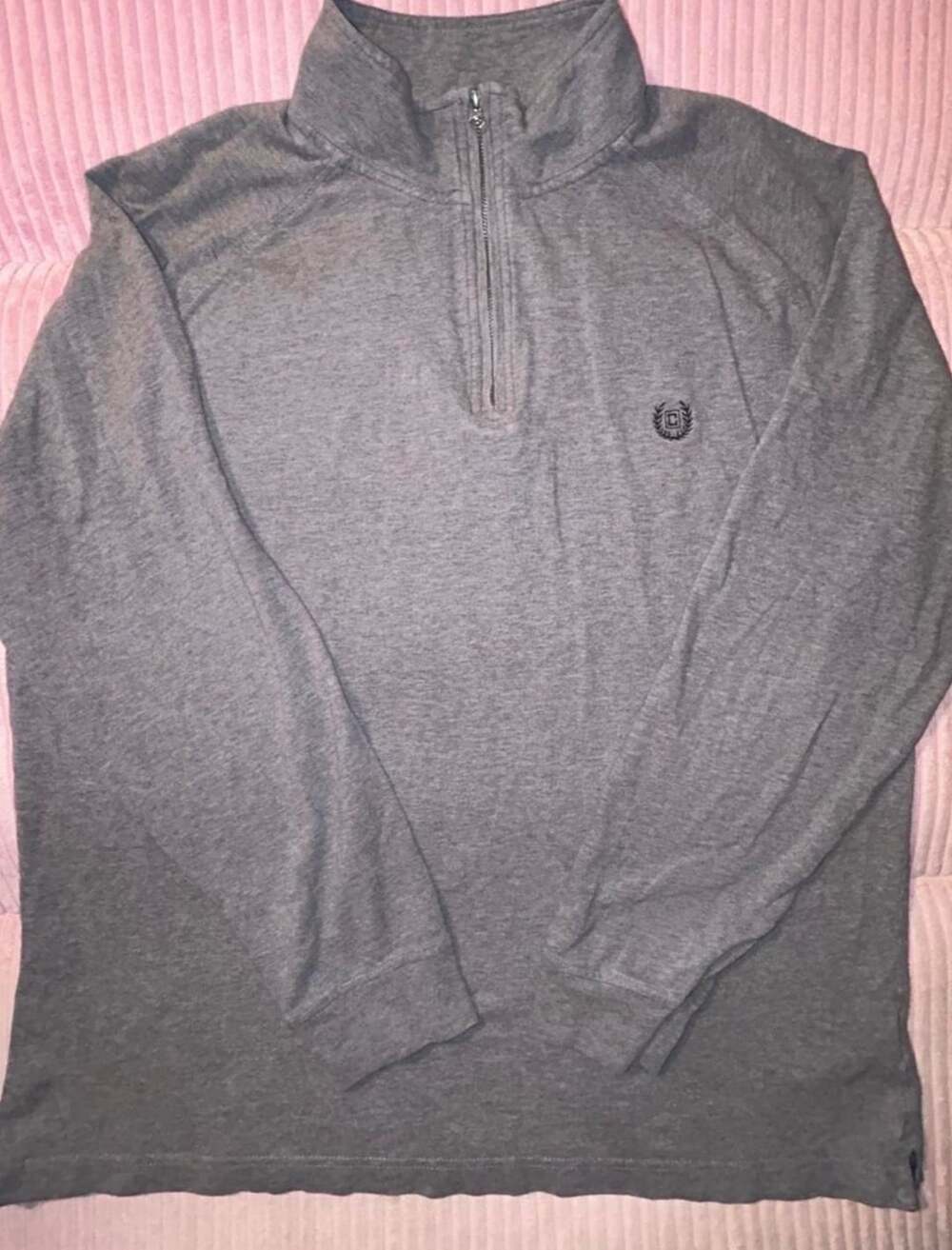 Chaps Stretch Quarter-Zip Pullover Size L Gray Heathered